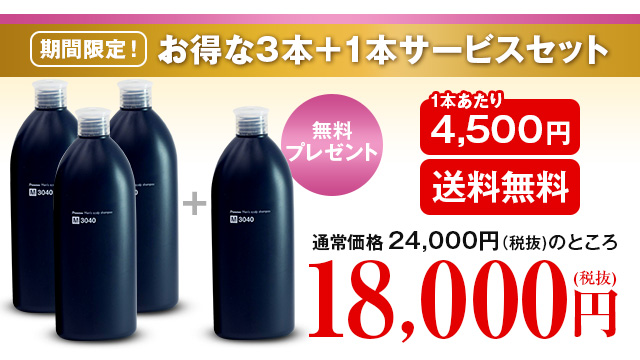 期間限定！お得な3本＋1本サービスセット　1本無料プレゼント　1本あたり4500円　送料無料　通常24000円(税抜)のところ18000円(税抜)